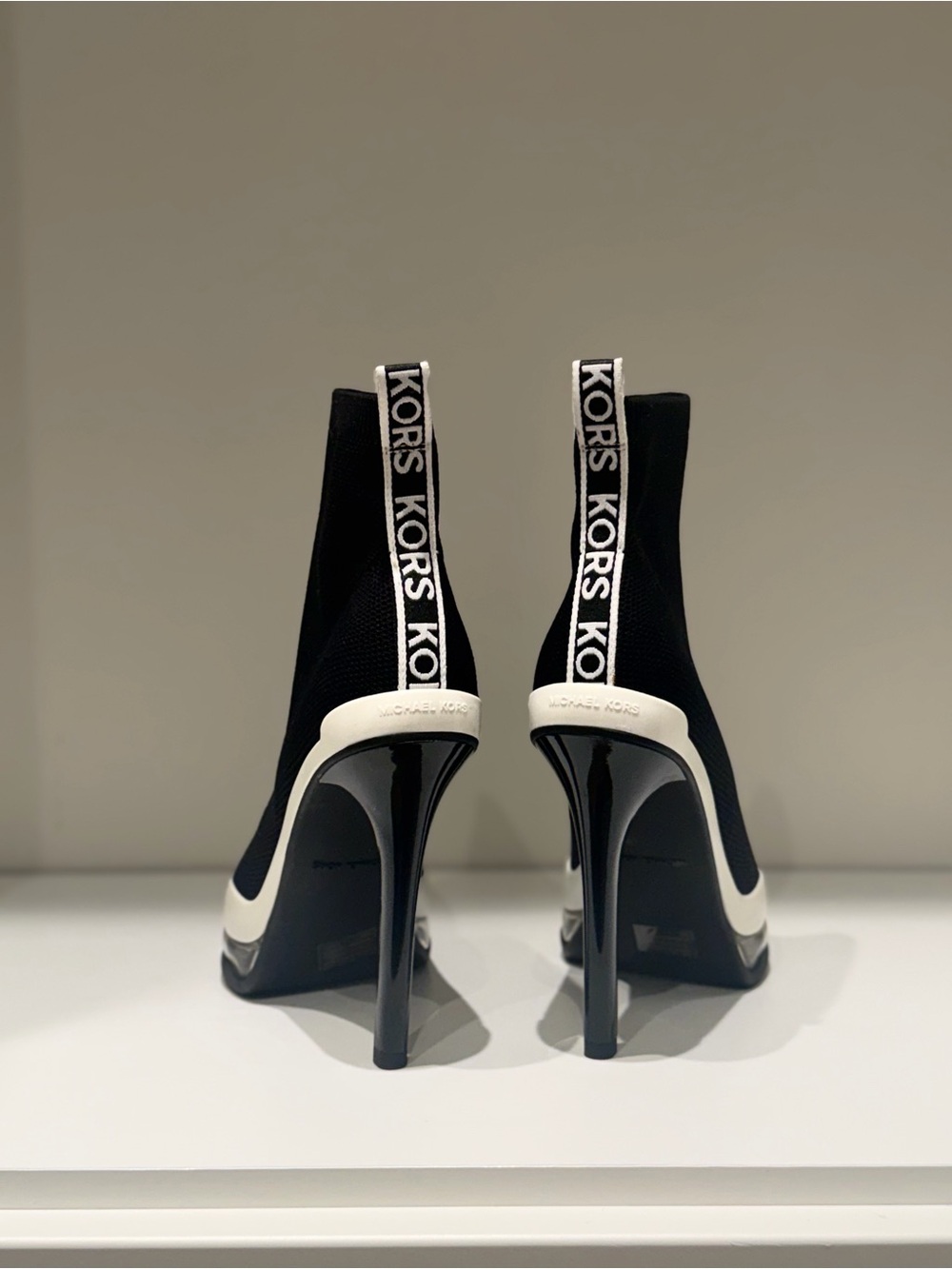 MICHAEL KORS Black and White Stretch Sock Stiletto Boots